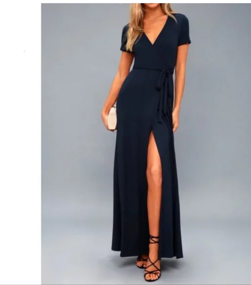 Lulus Evolve Navy Wrap Maxi Dress Jersey size large